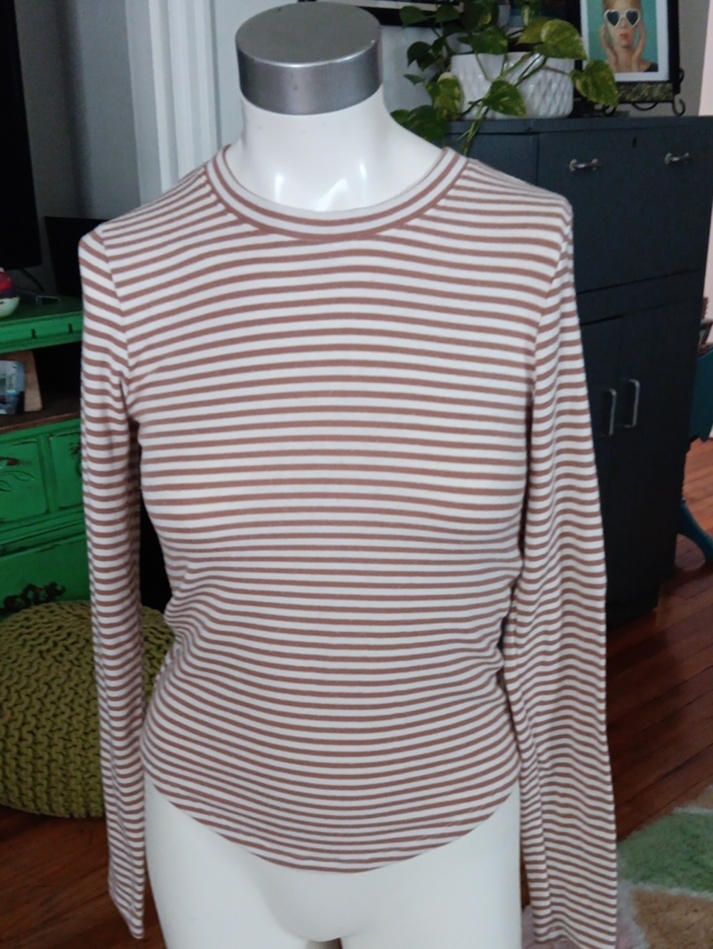 American Eagle Brown and Off White Striped Longsleeved Shirt
